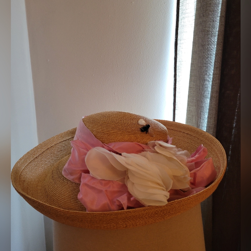 Annabel Ingall Tan Hat with Pink and White Details